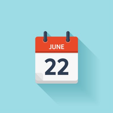 22 Haziran. Vektör düz günlük takvim simgesi. Tarih ve saat, gün, ay. Holiday.
