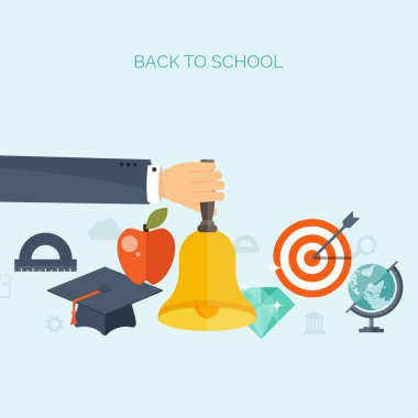 Vektör illüstrasyon. Düz arka planlar ayarlandı. Uzaktan eğitim, öğrenme. Online kurslar, web okulu. Bilgi, bilgi. Çalışma süreci. E-öğrenme.