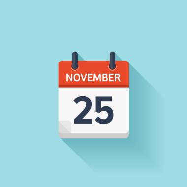 25 Kasım. Vektör düz günlük takvim simgesi. Tarih ve saat, gün, ay. Holiday.