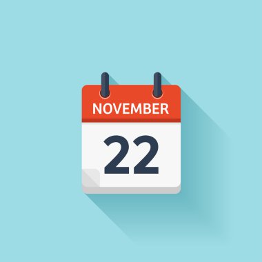 22 Kasım. Vektör düz günlük takvim simgesi. Tarih ve saat, gün, ay. Holiday.
