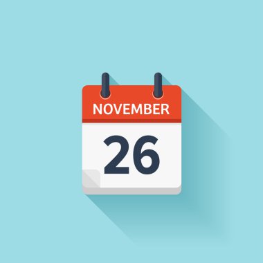 26 Kasım. Vektör düz günlük takvim simgesi. Tarih ve saat, gün, ay. Holiday.
