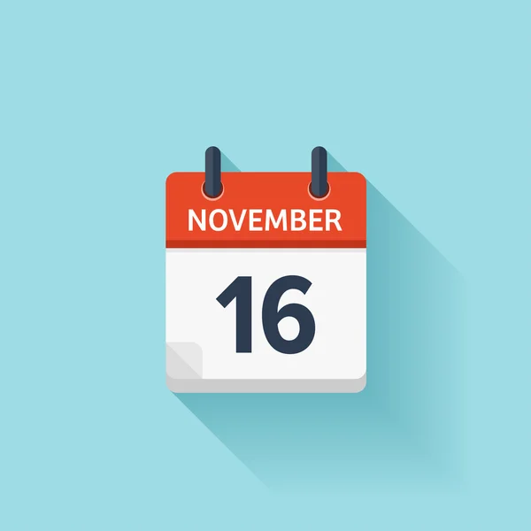 16 listopada. Wektorowa płaska ikona kalendarza dziennego. Data i godzina, dzień, miesiąc. Holiday. — Wektor stockowy