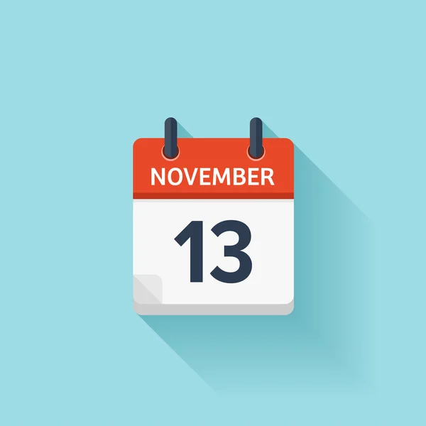 13 listopada. Wektorowa płaska ikona kalendarza dziennego. Data i godzina, dzień, miesiąc. Holiday. — Wektor stockowy