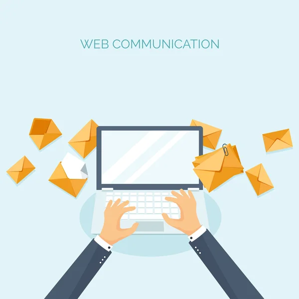 Vector illustration. Flat header.  Business communication, correspondence. Social network. Global communication. Web cha — Stock Vector