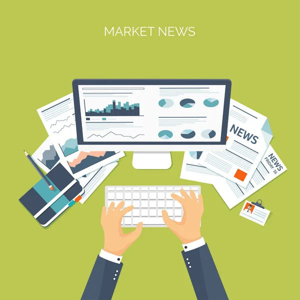 Vector illustration. Flat header. Online market news. Newsletter and information. Business and market news. Financial report. — 图库矢量图片