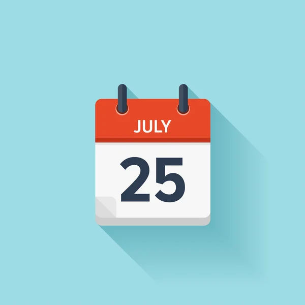 25 de julio. Vector plano icono de calendario diario. Fecha y hora, día, mes. Vacaciones . — Archivo Imágenes Vectoriales