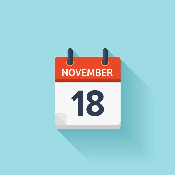 18 listopada. Wektorowa płaska ikona kalendarza dziennego. Data i godzina, dzień, miesiąc. Holiday. — Wektor stockowy