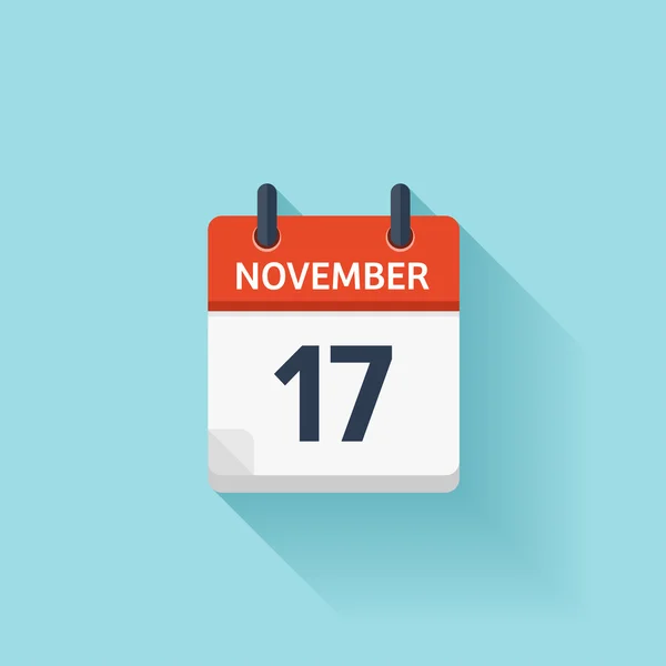17 listopada. Wektorowa płaska ikona kalendarza dziennego. Data i godzina, dzień, miesiąc. Holiday. — Wektor stockowy