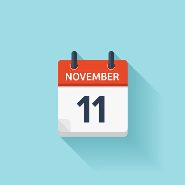 11 listopada. Wektorowa płaska ikona kalendarza dziennego. Data i godzina, dzień, miesiąc. Holiday. — Wektor stockowy