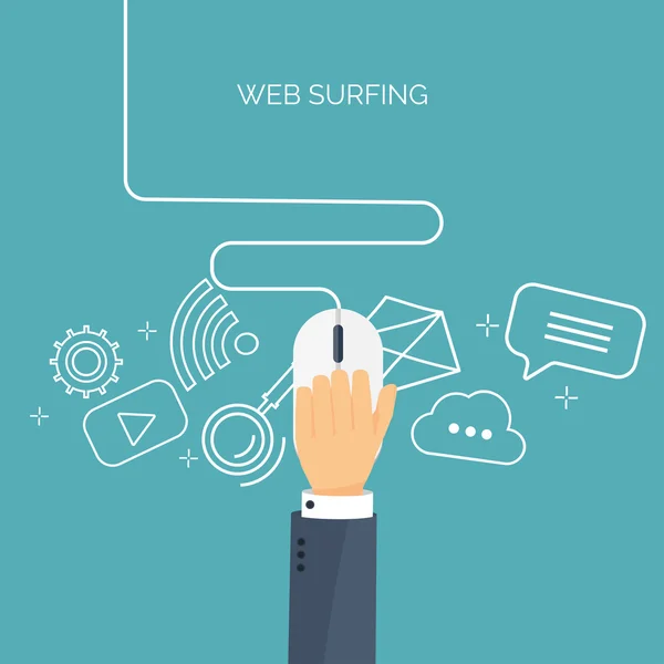 Vector illustration. Web surfing. Internet. Mouse. Chatting, social network. — 图库矢量图片