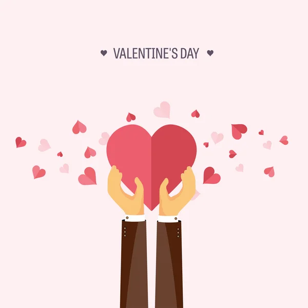 ベクトルの図。手と心でフラット バック グラウンド。愛の心。バレンタインの日。私のバレンタインになります。2 月 14 日。メッセージ. — ストックベクタ