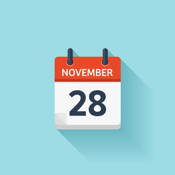 28 listopada. Wektorowa płaska ikona kalendarza dziennego. Data i godzina, dzień, miesiąc. Holiday. — Wektor stockowy
