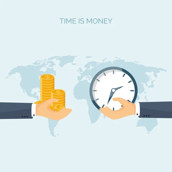 Vector illustration. Flat saving money concept background. Coins. Time is money. — Stock Vector