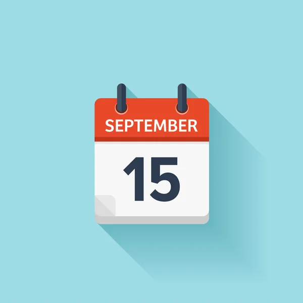 15 września. Wektorowa płaska ikona kalendarza dziennego. Data i godzina, dzień, miesiąc. Holiday. — Wektor stockowy