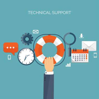 Vector illustration. Online support concept background. Contact us.