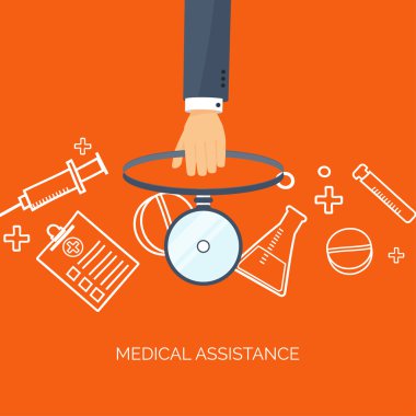 Vector illustration. Flat medical background. Health care ,first aid, research ,cardiology. Medicine ,study. Chemical engineering ,pharmacy.