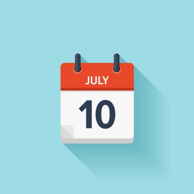 10 Temmuz. Vektör düz günlük takvim simgesi. Tarih ve saat, gün, ay. Holiday.
