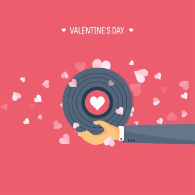 Vektör çizim. Vinil düz müzik arka plan. Aşk, kalpleri. Sevgililer günü. Benim sevgilim olmak. 14 Şubat.