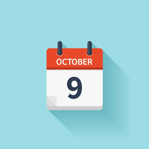 9. října. Ikona vektorové ploché denní složky Datum a čas, den, měsíc. Dovolená. — Stockový vektor