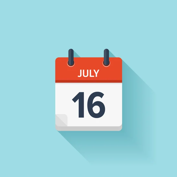 16 de julio. Vector plano icono de calendario diario. Fecha y hora, día, mes. Vacaciones . — Archivo Imágenes Vectoriales