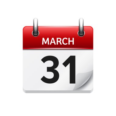 March 31. Vector flat daily calendar icon. Date and time, day, month. Holiday.