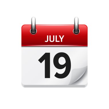 19 Temmuz. Vektör düz günlük takvim simgesi. Tarih ve saat, gün, ay. Holiday.