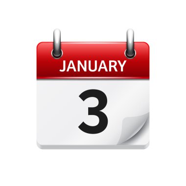 January 3. Vector flat daily calendar icon. Date and time, day, month. Holiday.