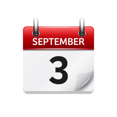 3 Eylül. Vektör düz günlük takvim simgesi. Tarih ve saat, gün, ay. Holiday.