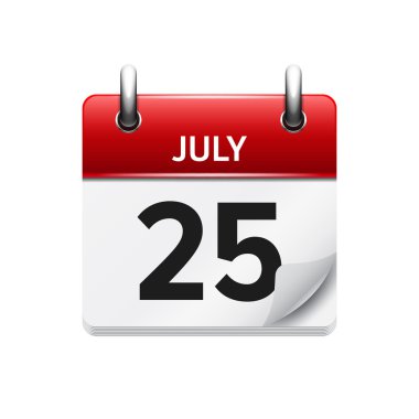 25 Temmuz. Vektör düz günlük takvim simgesi. Tarih ve saat, gün, ay. Holiday.