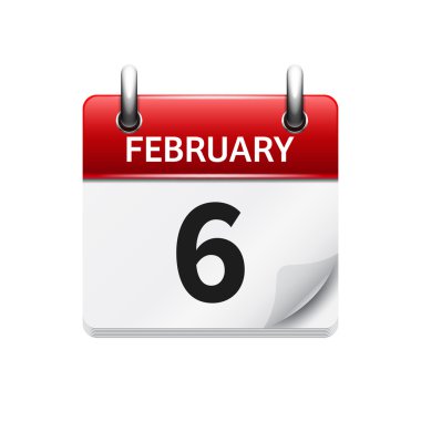 February 6. Vector flat daily calendar icon. Date and time, day, month. Holiday.