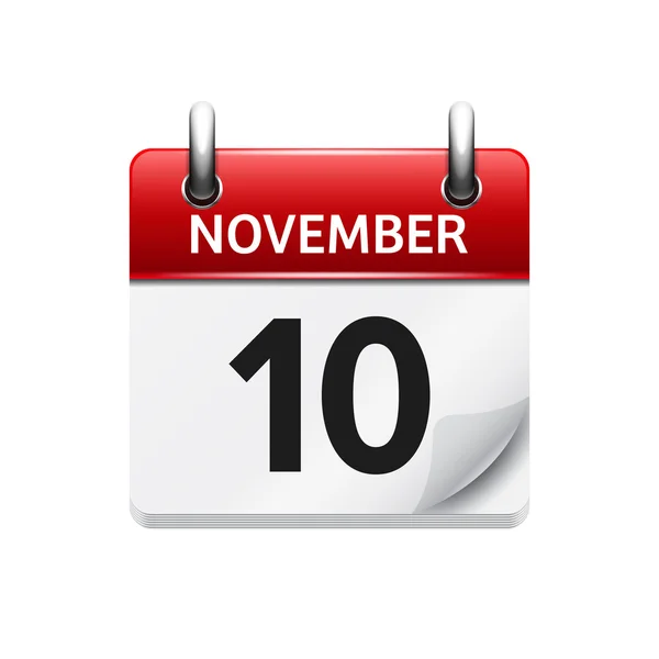 10. November. Vektor flaches Kalendersymbol. Datum und Uhrzeit, Tag und Monat. Urlaub. — Stockvektor