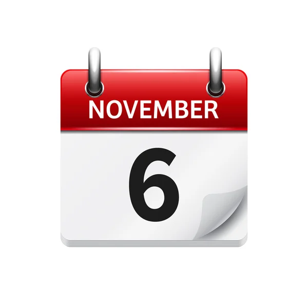 6. November. Vektor flaches Kalendersymbol. Datum und Uhrzeit, Tag und Monat. Urlaub. — Stockvektor
