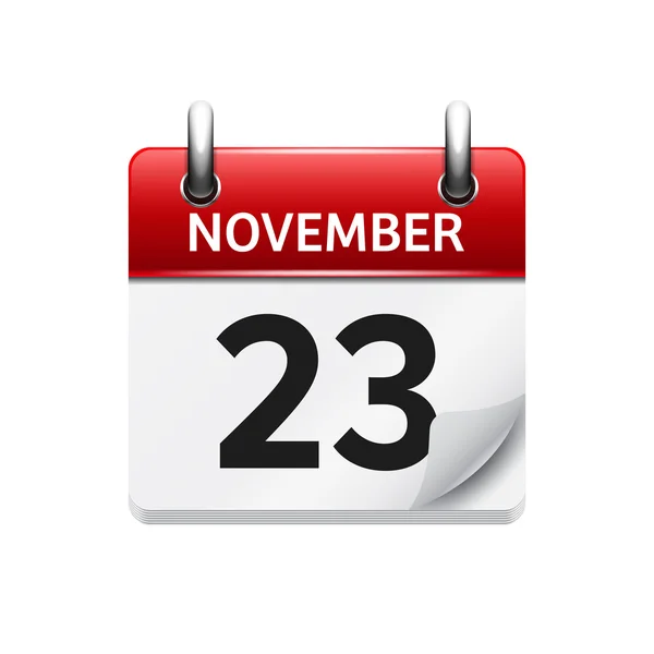 23. November Vektor flaches Kalendersymbol. Datum und Uhrzeit, Tag und Monat. Urlaub. — Stockvektor