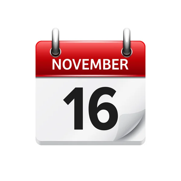 16 de noviembre. Vector plano icono de calendario diario. Fecha y hora, día, mes. Vacaciones . — Archivo Imágenes Vectoriales