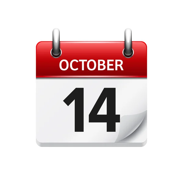 14. Oktober Vektor flaches Kalendersymbol. Datum und Uhrzeit, Tag und Monat. Urlaub. — Stockvektor