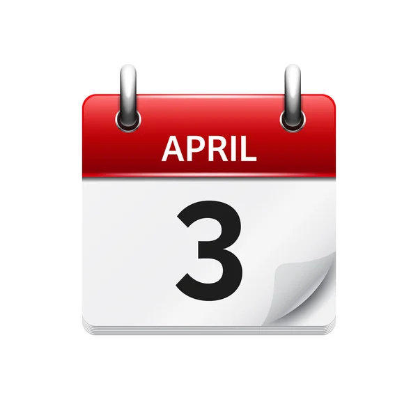 3 de abril. Vector plano icono de calendario diario. Fecha y hora, día, mes. Vacaciones . — Archivo Imágenes Vectoriales