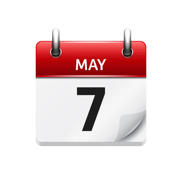 Le 7 mai. Icône vectorielle du calendrier quotidien plat. Date et heure, jour, mois. Vacances . — Image vectorielle