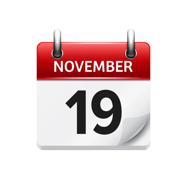 19 de noviembre. Vector plano icono de calendario diario. Fecha y hora, día, mes. Vacaciones . — Archivo Imágenes Vectoriales