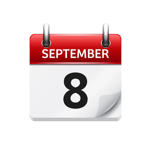 Στις 8 Σεπτεμβρίου. Διάνυσμα επίπεδη ημερήσιο εικονίδιο ημερολογίου. Ημερομηνία και ώρα, ημέρα, μήνας. Διακοπών. — Διανυσματικό Αρχείο