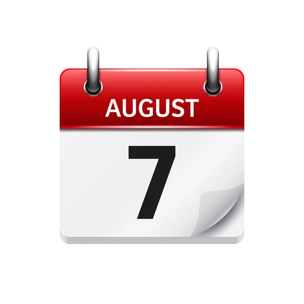 7 de agosto. Vector plano icono de calendario diario. Fecha y hora, día, mes. Vacaciones . — Vector de stock