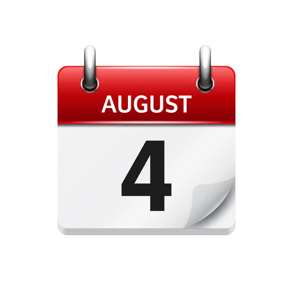Στις 4 Αυγούστου. Διάνυσμα επίπεδη ημερήσιο εικονίδιο ημερολογίου. Ημερομηνία και ώρα, ημέρα, μήνας. Διακοπών. — Διανυσματικό Αρχείο