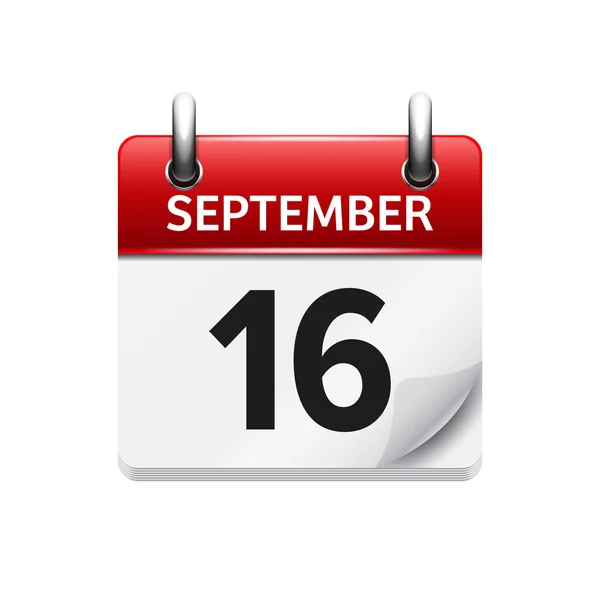 16. September Vektor flaches Kalendersymbol. Datum und Uhrzeit, Tag und Monat. Urlaub. — Stockvektor