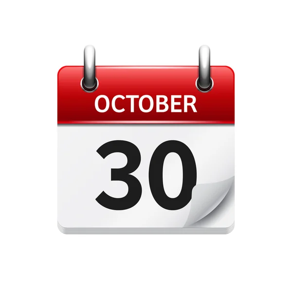 Október 30. Vektor lakás napi naptári ikonra. Dátum és idő, nap, hónap. Holiday. — Stock Vector