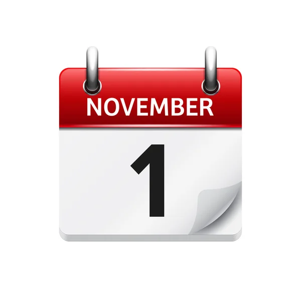 1. November Vektor flaches Kalendersymbol. Datum und Uhrzeit, Tag und Monat. Urlaub. — Stockvektor