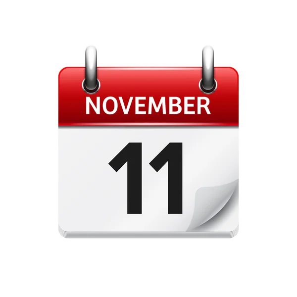 11. November Vektor flachen Tageskalender Symbol. Datum und Uhrzeit, Tag und Monat. Urlaub. — Stockvektor