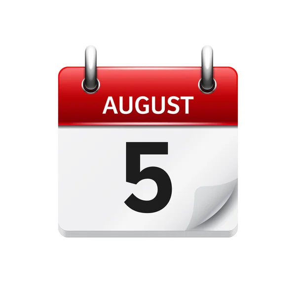5. August Vektor flaches Kalendersymbol. Datum und Uhrzeit, Tag und Monat. Urlaub. — Stockvektor