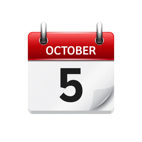 Στις 5 Οκτωβρίου. Διάνυσμα επίπεδη ημερήσιο εικονίδιο ημερολογίου. Ημερομηνία και ώρα, ημέρα, μήνας. Διακοπών. — Διανυσματικό Αρχείο
