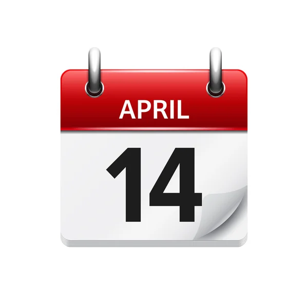 14 de abril. Vector plano icono de calendario diario. Fecha y hora, día, mes. Vacaciones . — Archivo Imágenes Vectoriales