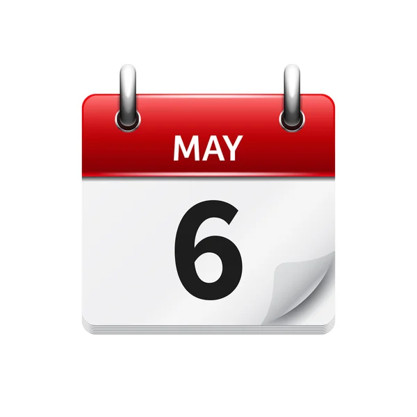 6 Μαΐου. Διάνυσμα ημερολόγιο εικονίδιο επίπεδη καθημερινά. Ημερομηνία και ώρα, ημέρα, μήνα. Ενοικιαζόμενα. — Διανυσματικό Αρχείο