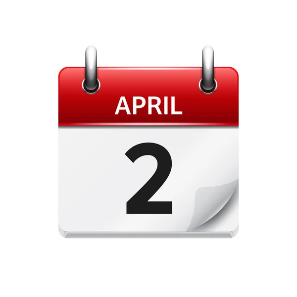 2 de abril. Vector plano icono de calendario diario. Fecha y hora, día, mes. Vacaciones . — Archivo Imágenes Vectoriales